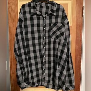 Classic Plaid Flannel Button-Up Shirt, Black and Gray/Grey, Super Soft,Checkered